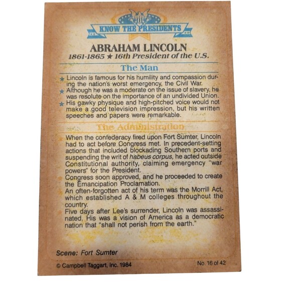 1984 Campbell Taggart Know The Presidents 27 Some Duplicates - Picture 9 of 10